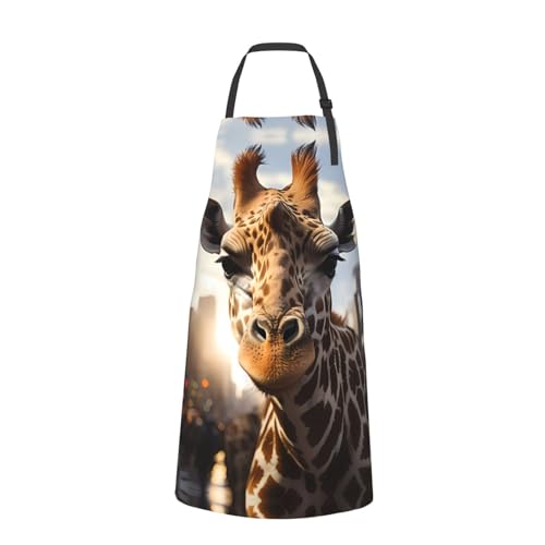 Prancing Brown Horse Heavy Duty Waterproof Apron with Pockets for AdultsResistant Grilling, Gardening, Painting - color: New York Giraffe Street