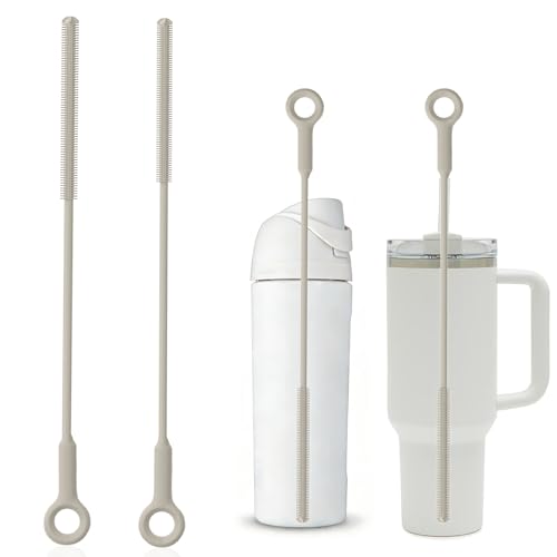 Straw Cleaner Brush Set - Raymeefa Scratch-Free Detail Cleaning for Reusable Straws & Tumblers (Khaki) - color: Khaki