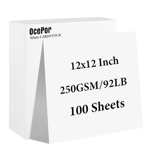 OcePor 100 Sheets White Cardstock 12” x 12”, 92lb/250gsm Black Card Stock, Thick Card Stock Paper, Heavy Cardstock Paper for Printer, Resume, Scrapbooks, Art, Crafts, Business Cards - color: White-100Sheets, size: 12x12