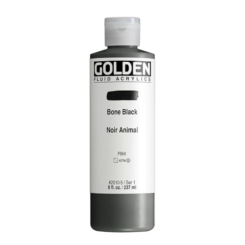 GOLDEN Fluid Acrylics, Bone Black, 8 fl. oz. Bottle, Professional Acrylic Paint, Semi-Transparent
