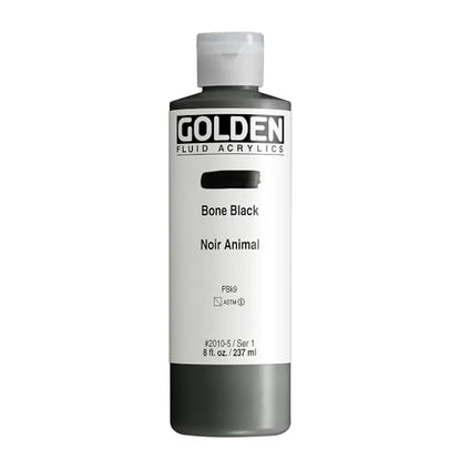GOLDEN Fluid Acrylics, Bone Black, 8 fl. oz. Bottle, Professional Acrylic Paint, Semi-Transparent