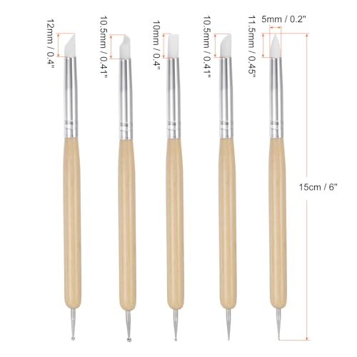 HARFINGTON 5 Pcs Silicone Clay Sculpting Tool Double-Ended Rubber Tip Metal Ball Silicon Shaper Pens Modeling Stylus Dotting Tool for DIY Handicraft Sculpture Pottery Painting, Wood - color: Wood