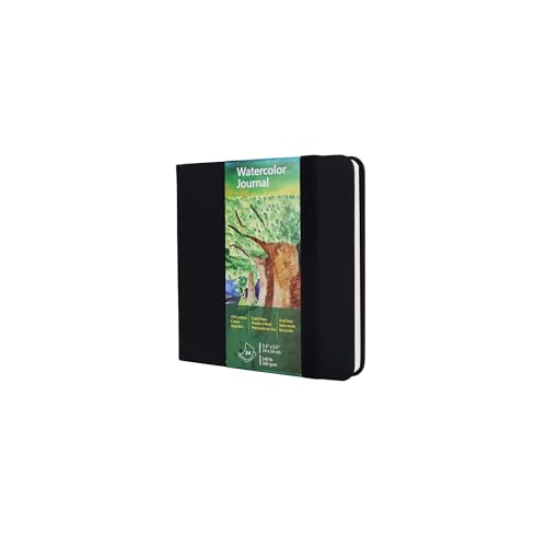 tumuarta Square Watercolor Journal,140 LB,300 GSM,5.5X5.5, Cotton Paper,Cold Press,24 Sheets, Watercolor Paper Sketchbooks for Use As Travel Notebook and Mixed Media Pad - color: Black, size: 5.5x5.5"