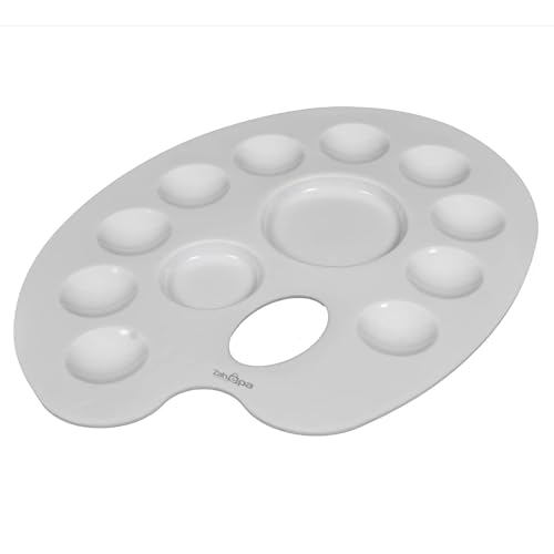 ZAHEPA Oval Paint Tray, Plastic Palette Paint Tray, Painting Palette with 12 Comparments & Thumb Hole, Art Supplies for DIY Crafts, Oil Paint, Watercolor, Acrylic - Ideal for School & Professional - style: Oval - 12 Compartments