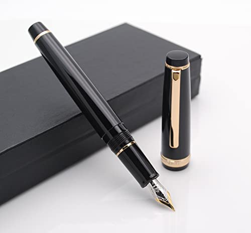 JINHAO 82 Fountain Pen with Gold Clip (F Nib 0.5mm, Black) - color: Black
