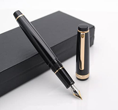 JINHAO 82 Fountain Pen with Gold Clip (F Nib 0.5mm, Black) - color: Black