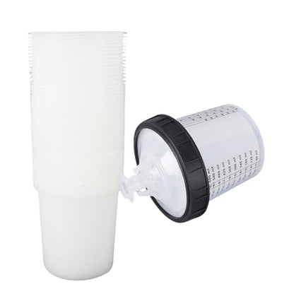 Vikye Disposable Paint Spray Cup Liners and Lid System, 50 Pack 20.3 Oz 600ml Replacement Accessories with 190um Filter Hard Cup Adapters, for HVLP LVLP