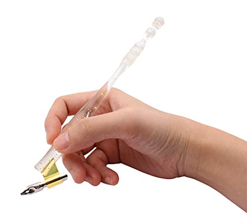 XIAOYU Calligraphy Oblique Nib Pen Holder, English Calligraphy Pen Nib Holder, Resin Dip Pen Handle Nib Holder with 5 Flat Nibs, Transparent - color: Transparent