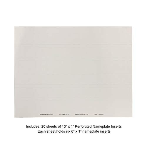 Perforated Paper Nameplate Inserts, Pack of 20 (10" x 1") - color: White, size: 10"X1"