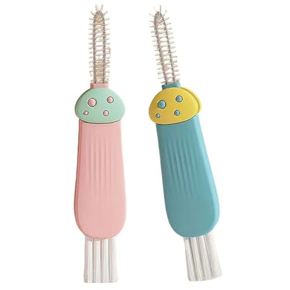 3 in 1 Cup Lid Gap Cleaning Brush Multifunctional Bottle Cleaning Brush for Water Bottle Cup Lid Gap for Gaps of Various Containers (Blue Pink(Mushroom)) - color: Blue Pink(mushroom)