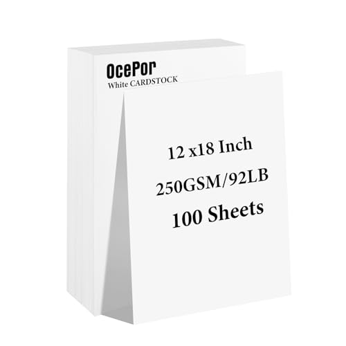 OcePor 100 Sheets White Cardstock 12” x 18”, 92lb/250gsm Black Card Stock, Thick Card Stock Paper, Heavy Cardstock Paper for Printer, Resume, Scrapbooks, Art, Crafts, Business Cards - color: White-100Sheets, size: 12x18