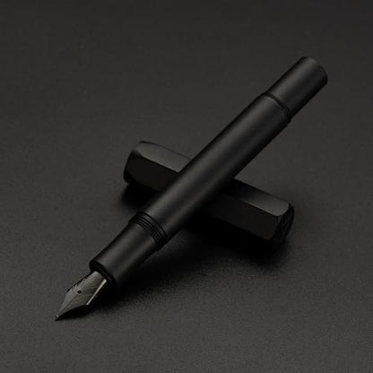 Luxury Solid Brass Fountain Pen Set for Writing & Calligraphy - Choose Antique or Matte Black Finish. Includes 10 Ink Cartridges & Premium Gift Box (Fine Nib, Matte Black) - color: Matte Black, style: Fine Nib