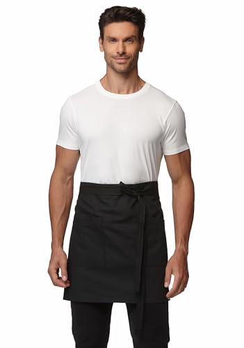 Unisex Waist Apron with Pockets Waiter Bar Half Bistro Apron 4251BY - color: Black, size: 5 Pack