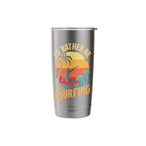 I'd Rather Be Surfing - Beach Surfing Surfingboard Surfboard Stainless Steel Insulated Tumbler - color: Brushed Steel