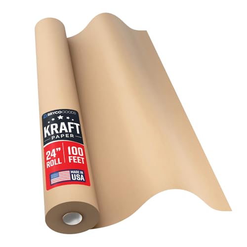 Bryco Goods Brown Kraft Paper Roll - 24" x 1200" (100 ft) - Made in USA - Ideal for Gift Wrapping, Packing, Moving, Shipping, Parcel, Wall Art, Crafts, Bulletin Boards, Floor Cover Table Runner - color: Brown, size: 24" x 100'