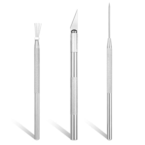 3 PCS Clay Needle Tools for Pottery Sculpting, Stainless Steel Ceramics Carving Knife & Texture Needle, Scoring Tool Set for Air Dry Clay Modeling, Dotting Trimming