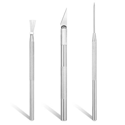 3 PCS Clay Needle Tools for Pottery Sculpting, Stainless Steel Ceramics Carving Knife & Texture Needle, Scoring Tool Set for Air Dry Clay Modeling, Dotting Trimming
