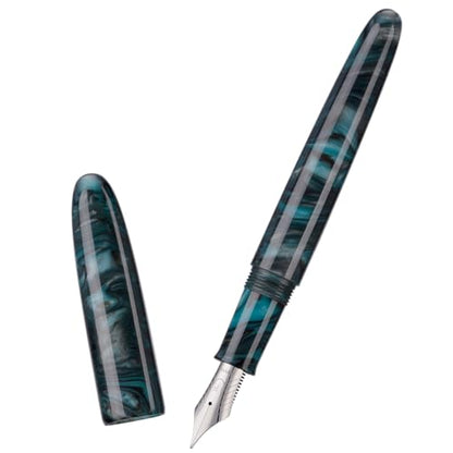 Asvine C80 Fountain Pen #8 Fine Nib Large Handcraft Pen with Converter Pen Case Collection Set (Green Ripple) - color: Green Ripple, style: Fine