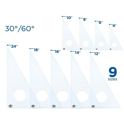 ALVIN Clear Professional Acrylic Drafting Triangle 30/60 Degrees 14" Model 130C-14 Multipurpose Tool for Drafting, Design, and Architecture, Great for Machining and Woodworking - 14 inches - size: 14", style: 30/60 Degree