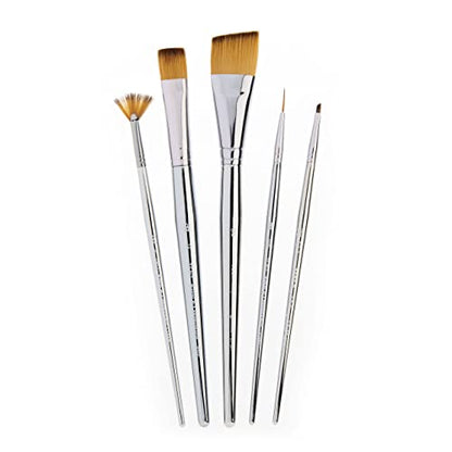 Royal & Langnickel Zen 5pc Standard Handle Brush Set, Includes - Angular, Shader, Script Liner & Fan Brushes Gold