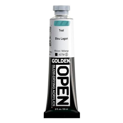 GOLDEN OPEN Slow-Drying Acrylics, Teal, 2 fl oz. tube, Professional Acrylic Paint, Opaque - color: Teal, size: 2 Fl Oz (Pack of 1)