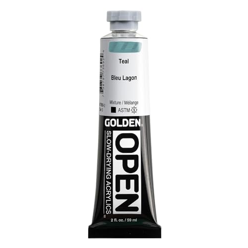 GOLDEN OPEN Slow-Drying Acrylics, Teal, 2 fl oz. tube, Professional Acrylic Paint, Opaque - color: Teal, size: 2 Fl Oz (Pack of 1)
