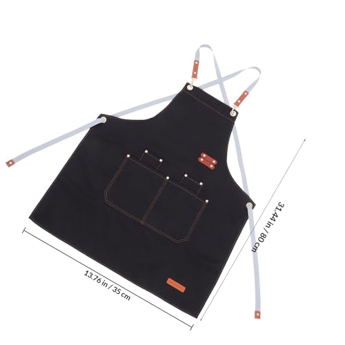 Waterproof Thickened Large Canvas Apron with Tool Pockets Oil-proof Crossback for Men Women Gardening Cooking Grilling Black