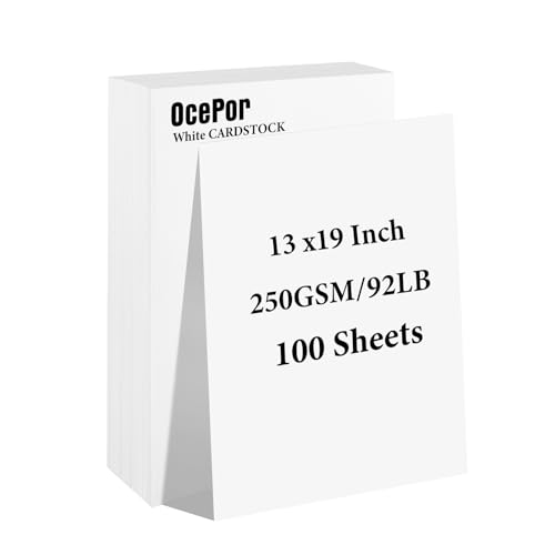 OcePor 100 Sheets White Cardstock 13” x 19”, 92lb/250gsm Black Card Stock, Thick Card Stock Paper, Heavy Cardstock Paper for Printer, Resume, Scrapbooks, Art, Crafts, Business Cards - color: White-100Sheets, size: 13x19
