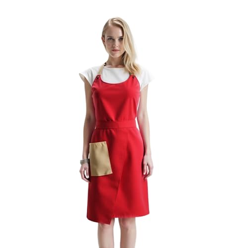 Kitchen Apron with Pockets for Adults,Waterproof Cooking Aprons for Women/Men,Baking/Grilling,Green/Orange/Wine Red - color: Bright Red, size: flat collar