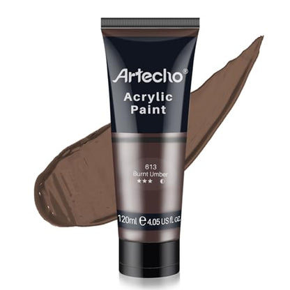 Artecho Acrylic Paint, Burnt Umber Paint (120ml / 4.05oz) Tubes, Art Craft Paints for Canvas, Rock, Stone, Wood, Fabric, Art Supplies - color: Burnt Umber, style: Art