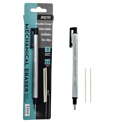 BRUSTRO Fine Art Graphite Pencil - Set of 12 (10B - 2H) with Mechanical Precision Retractable Eraser(2.3mm) | Ideal for Drawing,Sketching,Mandala,Shading,Artwork, Beginners, Artists and Professionals - style: Graphite Pencil + Mechanical Eraser