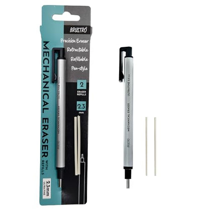 BRUSTRO Fine Art Graphite Pencil - Set of 12 (10B - 2H) with Mechanical Precision Retractable Eraser(2.3mm) | Ideal for Drawing,Sketching,Mandala,Shading,Artwork, Beginners, Artists and Professionals - style: Graphite Pencil + Mechanical Eraser