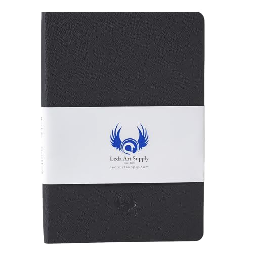 Leda Art Supply Black Swan A5 Sketchbook, 160 Pages, Smooth Cream Drawing Paper, Lay-Flat Softcover with Thread-Sewn Binding, Elastic Strap & Back Pocket (5.8 x 8.3 in) - size: Medium Black