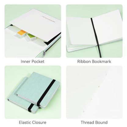 Lightwish Square Watercolor Journal,2 Pack Total 48 Sheets 100% Cotton,300gsm/140lb,Acid-Free,Hot Press Watecolor Sketchbook for Artists Adults Students,4.7 * 4.7 Inches(Light Green) - color: Light Green