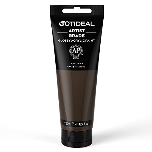 GOTIDEAL Acrylic Paint Burnt Umber Tubes(120ml, 4.1 oz) Brown Paint Non Toxic Non Fading,Rich Pigments for Painters, Adults & Kids, Ideal for Canvas Wood Clay Ceramic Craft Supplies (Burnt Umber) - color: Burnt Umber, style: Regular