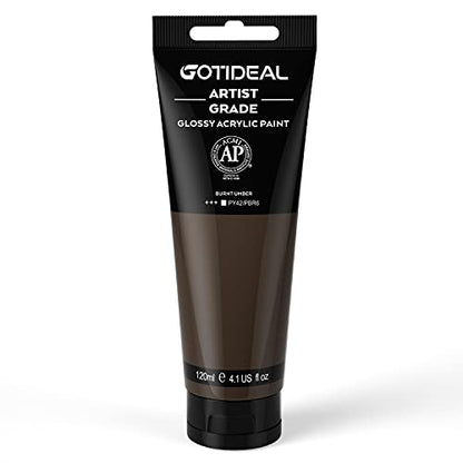 GOTIDEAL Acrylic Paint Burnt Umber Tubes(120ml, 4.1 oz) Brown Paint Non Toxic Non Fading,Rich Pigments for Painters, Adults & Kids, Ideal for Canvas Wood Clay Ceramic Craft Supplies (Burnt Umber) - color: Burnt Umber, style: Regular