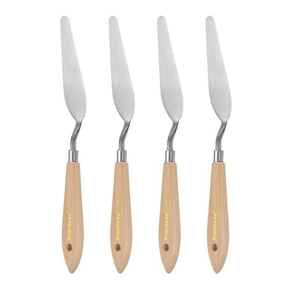 HARFINGTON 4pcs 16# Painting Palette Knife Pointy Stainless Steel Art Spatula Painting Pallet Knives Scrapers Tools with Plastic Handle for Acrylic Oil Canvas Mixing Spreading - size: 95mm x 27.5mm