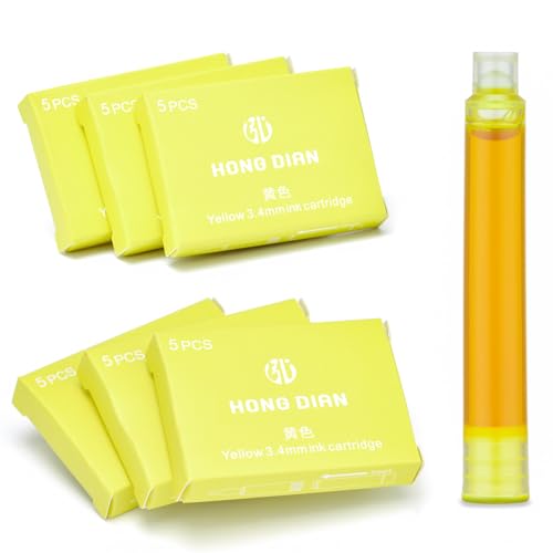 Asvine Hongdian Fountain Pen Yellow Ink Cartridges, Set of 30 Refill Ink Cartridges, 3.4 mm Bore Diameter - color: Yellow