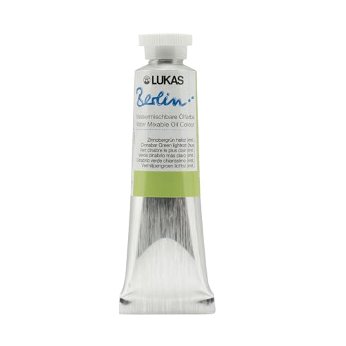 Lukas Berlin Pro Artists Water Mixable Oil Paint 37 ml Tube Cinnabar Green Light Hue, Water Soluble, Lightfast Pigments, Quick Drying, Easy Clean-Up, Eco-Friendly, Professional Quality, 40 Color Range - color: Cinnabar Green Light Hue, size: 1.25 Fl Oz (P