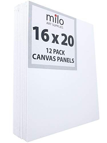 milo Canvas Panel Boards for Painting | 16x20 inches | 12 Pack of Flat Canvas Panels, Primed & Ready to Paint Art Supplies for Acrylic, Oil, Mixed Wet Media, & Pouring, Bulk Painting Party Pack - size: 16"x20" Pack of 12