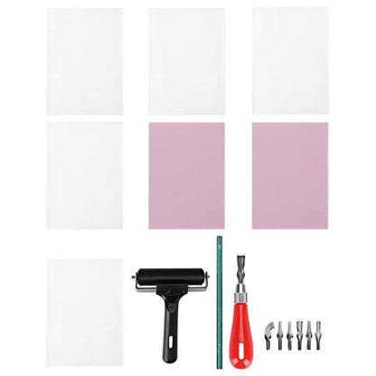 Rubber Carving Kit for Stamp Making, Wireless Printmaking Art Craft Set with 6 Cutter Tools and Engraving Block Set for DIY Rubber Stamps and Soft Media