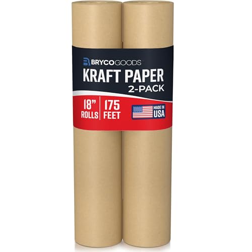 Bryco Goods (Pack of 2) Kraft Paper Roll - Brown - 18" x 2100" (175') - USA Made - Suitable for Packing - Moving - Shipping - Crafts - Wall Art - Bulletin Boards - Floor Covering - Table Runner - color: Brown, size: 18" x 175' (2-Pack)