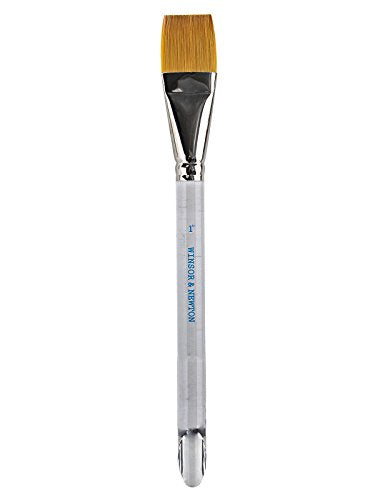 Winsor & Newton 5466125 Series 995 Aquarelle Golden Nylon Short Flat Wash 1" Handle Brush - size: 1 inch, style: Series 995 Aquarelle Golden Nylon