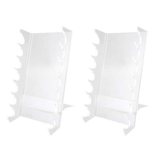 banapoy 2Pcs Acrylic Pen Display Stand, 7 Slots Pen Holder Makeup Brush Drying Rack Paint Brush Rack Holder, for Office Home Desk