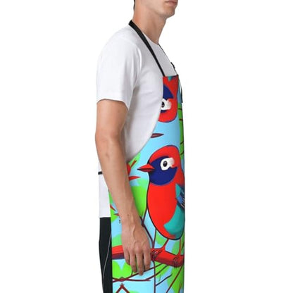 Round watercolor painting Heavy Duty Waterproof Apron with Pockets for AdultsResistant Grilling, Gardening, Painting - color: Colorful Birds