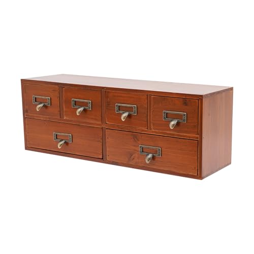 Desk Drawer Organizer | 6 Drawers Apothecary Cabinet | Apothecary Supplies Vintage Chests | Desktop Chest Drawer | Wooden Desk Drawer Organizer for Tea Collection, Stationery (Brown-6 Drawers) - color: Brown-6 Drawers
