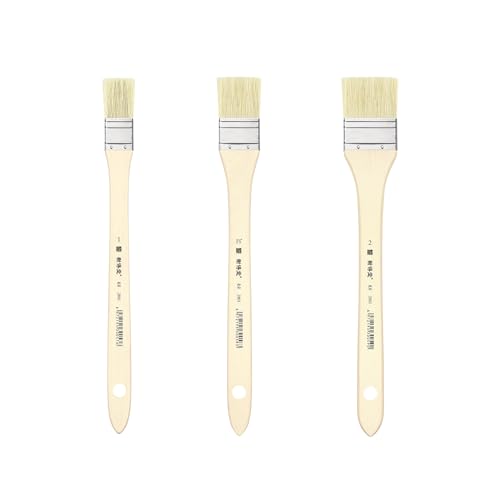 XDT#2801 Hake Artist Paint Brush 3 Piece Set #1.02in#1.5in#1.97in, Hog Bristle Flat Brushes for Painting, Acrylic Oil Watercolor - size: #1#1.5#2 3Pc Set