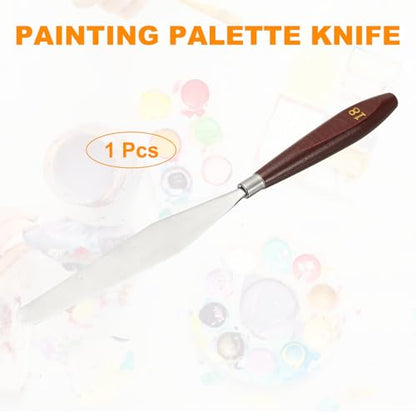 HARFINGTON Palette Knife Painting Tool 5.35 x 0.94 Stainless Steel Art Spatula Pallet Knives Scrapers Tools with Beech Wood Handle for Acrylic Oil Canvas Mixing Spreading, Red/Silver