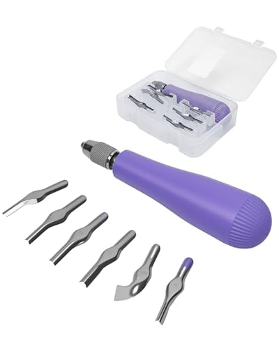 UCEC 1+1+1+12 Pack Linocut Carving Tools Linoleum Cutter for Block Printing Supplies Linocut Tools & Beginners 6 Blades Universal Size Purple With A Brayer Roller(4 Inch)