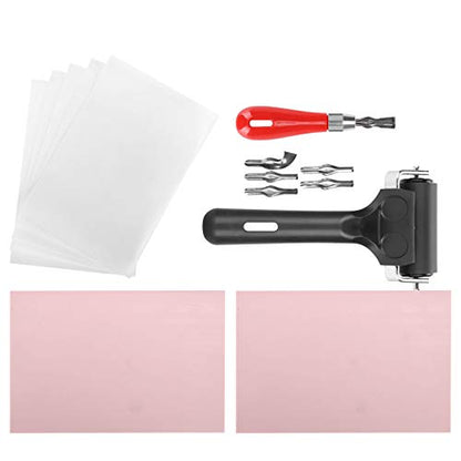 Adfaga Professional Rubber Stamp Carving Kit with 6 Blades 2 Rubber Blocks 5 Parchment Sheets for DIY Printmaking Crafts and Art Projects